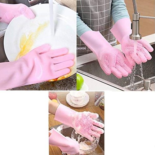 saimji™Pair Of Silicone Washing Full Finger Gloves For Home & Kitchen