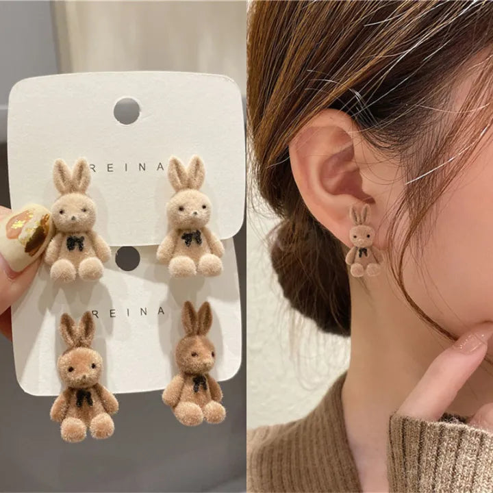 saimji™ Plush Rabbit Bow Earrings For Women Girls